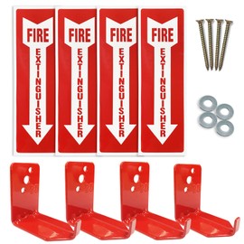 4 Pack Universal Fire Extinguisher Bracket and 4 Fire Extinguisher Safety Sticker Signs,5 to 20lb Fire Extinguisher Mount for Dry Chemical and Water Extinguishers