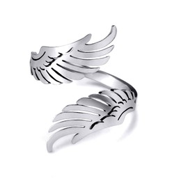 Dishowme Angel Wings Ring Guardian Hug Wings Knuckle Ring Vintage Feather Finger Joint Band Adjustable Jewelry for Women Men (Silver)