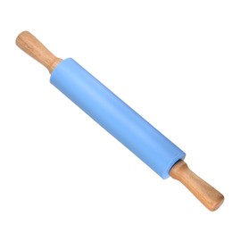 CoCud Silicone Rolling Pins, 17" Length, Silicone & Oak Non-Stick Ergonomic Wooden Handle Fondant Dough Roller Blue - (Applications: for Baking DIY Projects)