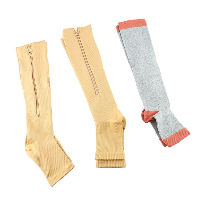 3Pairs Zipper Compression Socks Breathable Open Toe Over The Calf