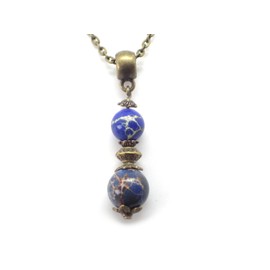 Women's necklace with blue imperial jasper beads and antique bronze Tibetan beads