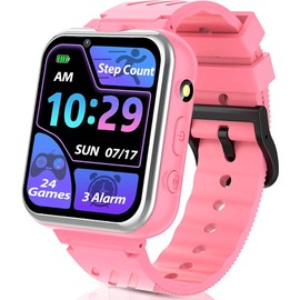 Smooce Kids Smart Watch,Boys Girls Smart watch for Kids with 24 Puzzle-Game Dual Cameras Music Videos Record Pedometer,Best Learning Smartwatch for Kids Gifts (Pink)