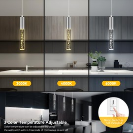 OTeedo 3 Pack Pendant Lights Kitchen Island,3 Color Modern LED Acrylic Bubble Crystal for Dining Room Light Fixture,Dimmable Pendant Ceiling Hanging Light Fixtures for Restaurant,Living Room