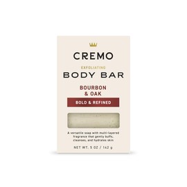 Cremo Exfoliating Body Bar for Men, Bourbon & Oak Scent, Multi-Layered Fragrance That Buffs, Cleanses and Hydrates Skin, 5oz