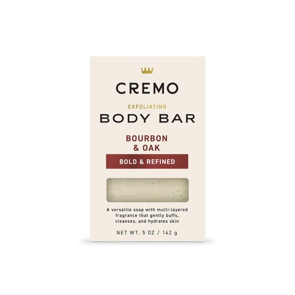 Cremo Exfoliating Body Bar for Men, Bourbon & Oak Scent,