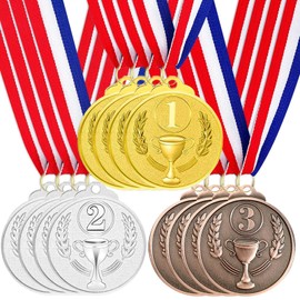 Santme Pack of 12 Metal Medals, Gold Silver Bronze Medals Award Winner Medals for Children Winner Competitions Party Decorations Olympic Style with Collars