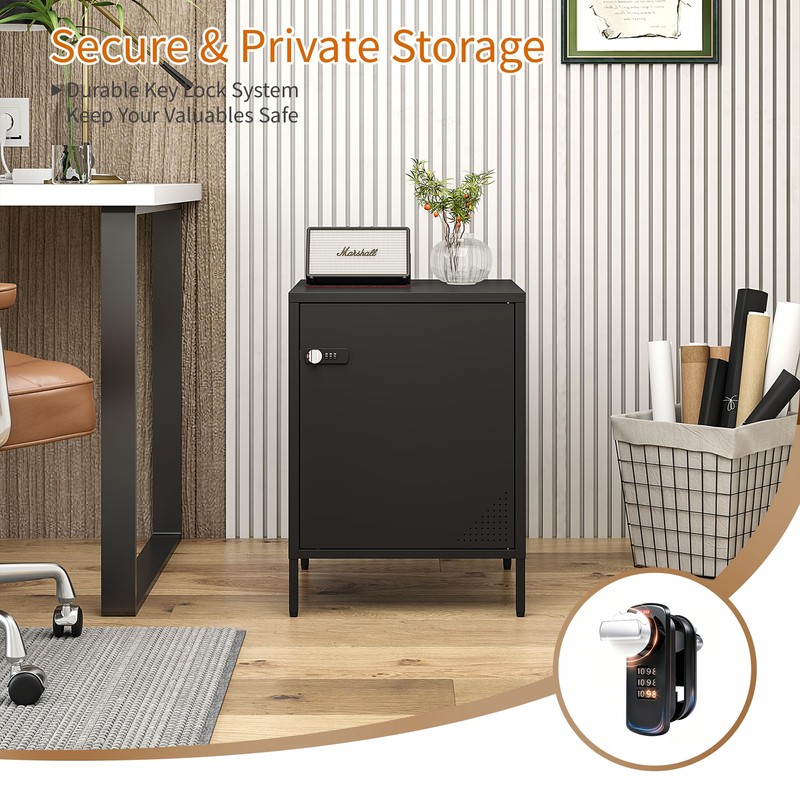 Steehoom Locker Nightstand with Lock and Adjustable Shelf, Dorm Lockable