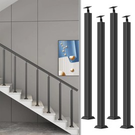 SDFVSDF 4-pcs Black Stairs Railing Posts, 270° Adjustable Square Baluster Posts, Metal Indoor Railing Kits, for Sunken Room, Staircase Spindles, Attic (Height: 33.5in)