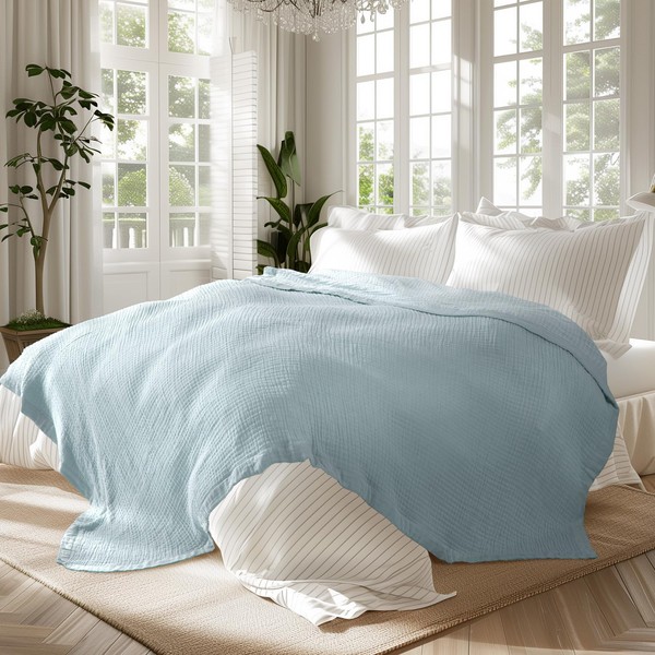 DELIGHT HOME Cooling Cotton Muslin Blanket Twin Size for Adults,