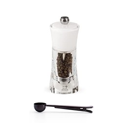 Peugeot Molene Pepper Mill Gift Set, 5.5-Inch, White - With Stainless Steel Spice Scoop/Bag Clip