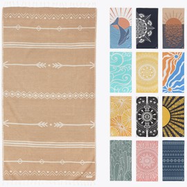FESHKA Sand Free Turkish Beach Towel (37 x 67) Quick Dry Bath Towel, Oversized Beach Blanket, Lightweight for Travel - Made with 100% Organic Turkish Cotton - Native (Brown)