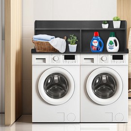 Royxen 2-Tier Washer Dryer Countertop,19.5"H Wood Washer and Dryer Topper with Storage Shelf,Laundry Countertop Over Washer Machine, Universal Fit for Laundry Room Organization (Grey,54"W X 27.5"D)