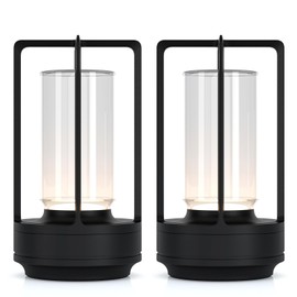 Portable Metal Table Lamp for Indoor/Outdoor ,Rechargeable Cordless LED Lamp, 3-Colour Infinitely Dimming Battery Powered Small Desk Lamp, Restaurant/Bedroom/Bar/Coffee/Camping Light (Black Set of 2)