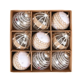 M&W DasDesign Set of 9 Christmas Tree Baubles Diameter 8 cm - Gold Shine with Sparkling Accents and Unique Designs, 3 (3 Baubles Each) - Ideal for Luxurious Christmas Tree Decoration