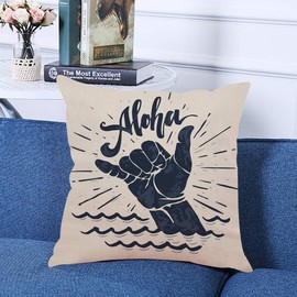 Ofocam Throw Pillow Cover Surf Aloha Lettering Surfing Shaka Hand Sign Grunge Surfer Hippie Decorative Throw Pillow Cushion Case for Home Couch Living Room Bed Sofa Car 18 x 18 Inches Pillowcase