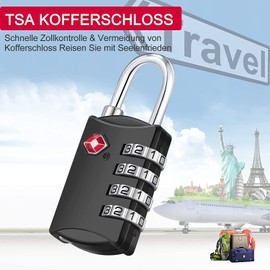 ZHEGE TSA Lock Suitcase, Suitcase Locks, 4-Digit Locks, Combination Code for Suitcase, Bag, Backpacks, Luggage Lock, Small Padlocks, Combination Locks Locker (Black, 4 Pieces)