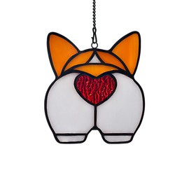 BOXCASA Corgi Dog Stained Glass Window Hanging,Funny Suncatcher for Window Hanging, Dog Lovers Gifts for Women,Stained Glass Pet Memorial Gifts