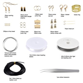 Fangehong Jewellery Craft Set, Jewellery Making Set Earrings Bracelets Make Yourself, Jewellery Repair Kit Clasps Wire Tweezers Pliers Crimp Beads Eyelets for Beginners DIY Craft Supplies (Gold)