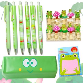 JeVenis Frog Pencil Pouch Frog Party Supplies Favors Frog Pens Frog Pencil Case Frog Stationery Frog Favors for Girls Sticky Notes Office School Supplies