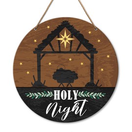 Christmas Nativity Decoration, Christmas Decorations Sign for Front Door, Wooden Christmas Decor Hanging Sign for Home Porch Wall, Xmas Holidays Decor Indoor Farmhouse, Holy Night