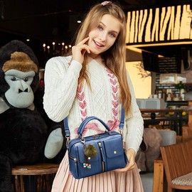 NICOLE & DORIS Women's Fashion Handbags Fashion Style Faux Leather Bag Zip Shoulder Bag Women's Shopping Bag Shoulder Bag PU Leather Small Square Bag, blue