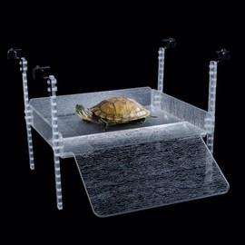 SIKGFPN Adjustable Turtle Basking Platform, 16-19 Inch Wide, Slip-Resistant Ramp, Acrylic, Transparent, Ideal for Turtle Tank Accessories