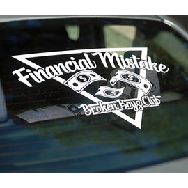 Financial Mistake Broken Boyz Club V2 Rear Window Windshield Decal Car Sticker Banner Graphics (15" x 22.5", White)
