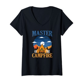 Womens Master of the Campfire Wilderness Glamping Campfire Nature V-Neck T-Shirt