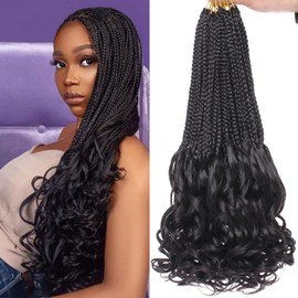 ZRQ 8 Packs 18 Inch French Curl Crochet Braids Goddess Box Braids Crochet Hair Pre Looped French Curly Braiding Hair With Curl Ends Crochet Hair for Black Women 1B#