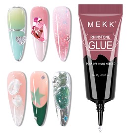 MEKK Rhinestone Glue for Nails,15g Super Strong No Wipe Nail Charm Glue for Crystals,Beads,Charms,Diamonds & Gems,Cure Needed 3D Gel for Nail Art
