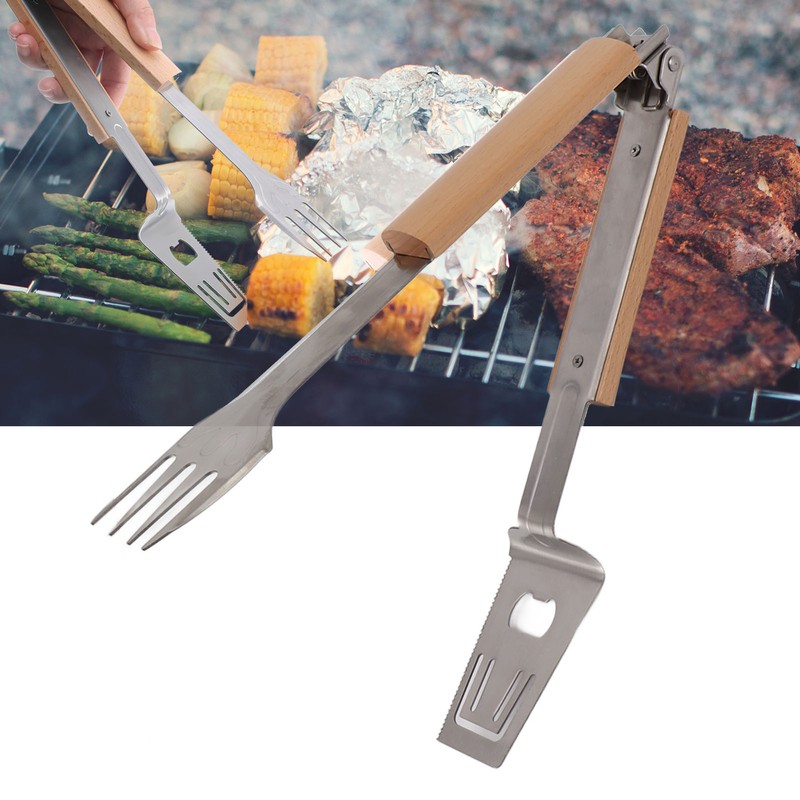 Grill Spatula Fork Tongs Durable Stainless Steel Food Tongs Multifunctional