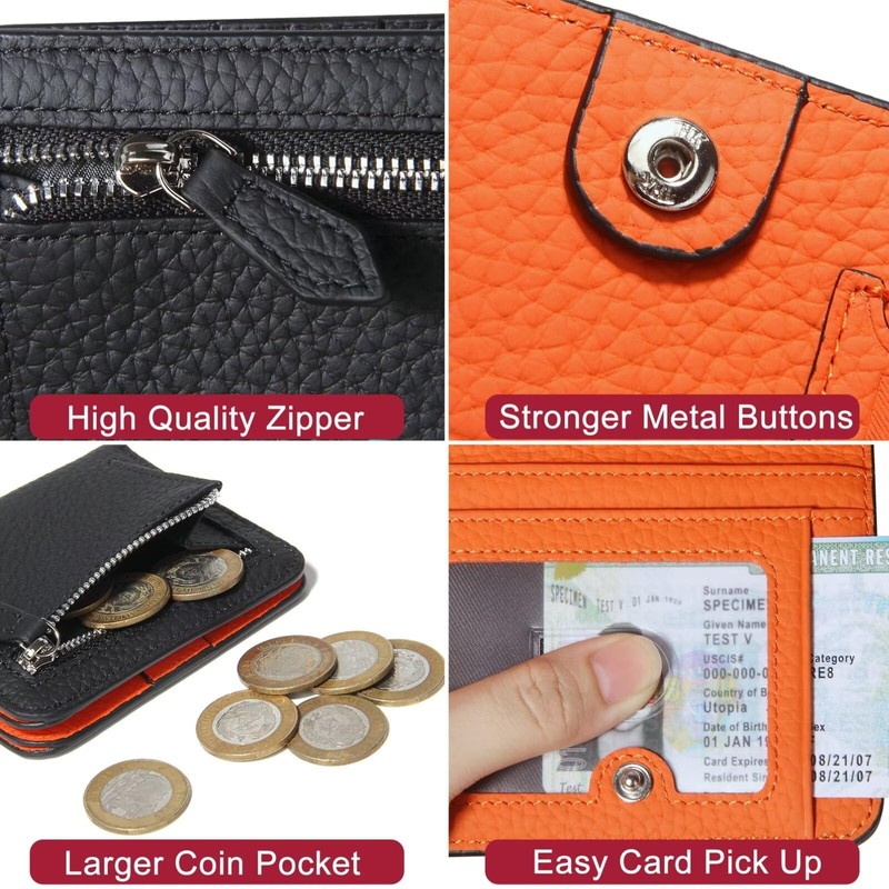 GADIEMKENSD Small Wallet Top Grain Leather RFID Blocking Mini Bifold