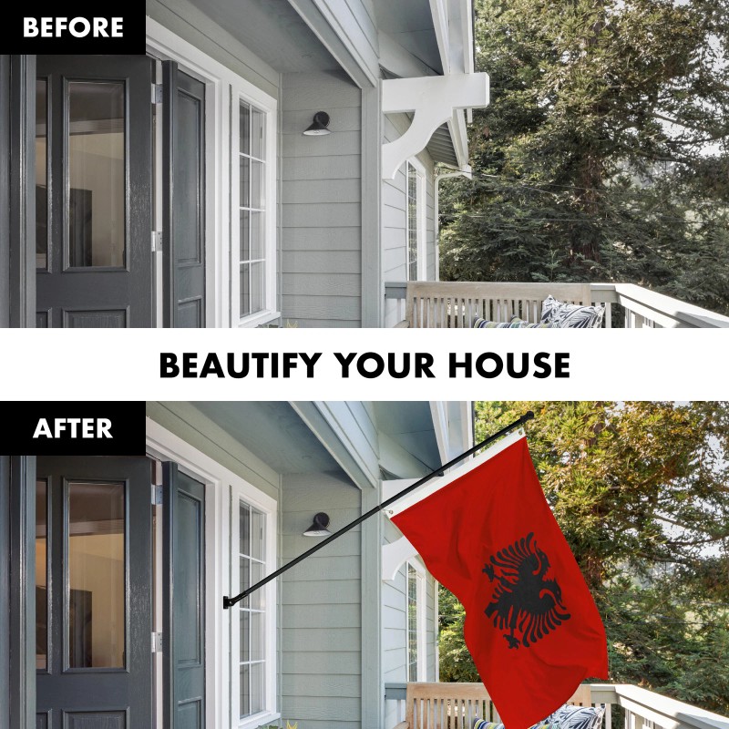 G128 Flag Pole 6FT Black & Albania Flag 3x5FT Combo