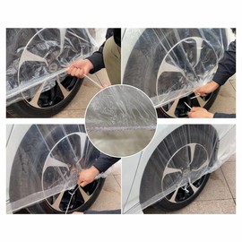 Clear Plastic Car Cover, 4 Pack Universal 12.5 x 21.7ft Disposable Full Car Cover with Elastic Band for Sedan Outdoor Snow Rain Dust Weather