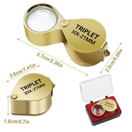 Jeweller's Magnifying Glass, 30 x 21 mm, Pack of 2, Glass Lens Magnifying Glass, Magnifying Glass, Pocket Magnifier, Suitable for Home, Studio, Classroom, Jewellery, Stamp, Watch Recognition and