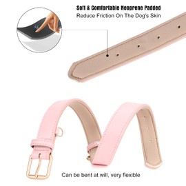 Leather Dog Collar Adjustable Soft Leather Padded Collar Heavy Duty for Small Medium Large Size Dogs with Alloy Buckle(Pink,S)