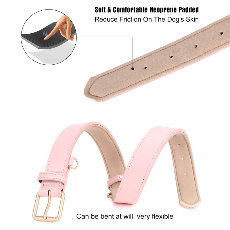 Leather Dog Collar Adjustable Soft Leather Padded Collar Heavy Duty