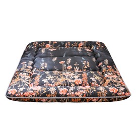 Black Floral Japanese Futon Floor Mattress, Bed Mattress Topper Portable Thick Sleeping Pad Floor Bed Roll Up Camping Mattress Folding Couch Bed Mattress Pad for Guest Room, Full Size