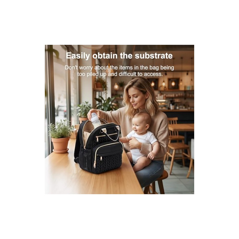 Baby Changing Bag Backpack, Quilted Waterproof Nappy Bag with Insulated