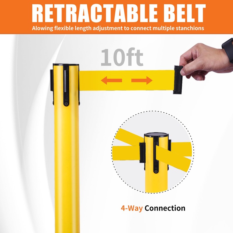Vilmon 6-Pack Yellow Plastic Crowd Control Stanchion Set, Stable Heavy-Duty
