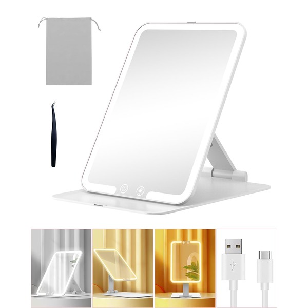 Gospire - Espejo de maquillaje recargable de viaje con luces