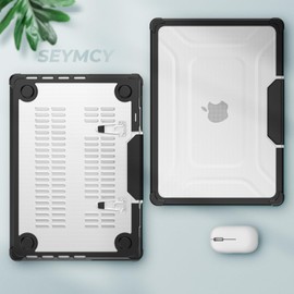 SEYMCY for MacBook Pro 14 inch Case 2023/2022/2021 Anti-Scratching Protective Hard Shell Cover with Foldable Stand for M3 A2992 A2918 / M2 A2779 / M1 A2442 Pro Max Tough Case, Black