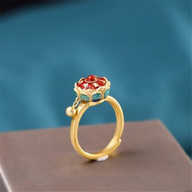 LOVECOM 100% Real 925 Sterling Silver Rotating Rings for Women Buddhist Tibetan Prayer Wheel Lotus Ring OM Mantra Gold Finger Open Ring Good Luck Lady Bands