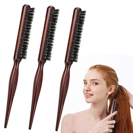 GOTFUN Pack of 3 Teasing Wild Boar Bristle Back Hair Brush Pure Wild Boar Bristle Curl Comb Bristles Hair Brush Toupee Brush Hair Brush with Tail Handle for Women Thin Thick Hair