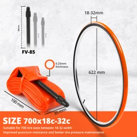 IMPALAPRO Ultralight TPU Inner Tube 700C 35g 0.25mm Thick Compatible with 700x18/23/25/28/30/32C Presta Valve 45/65/85mm - 700C Bike Inner Tube - Road Bike Inner Tube (2Pcs - Val 85mm 35g)