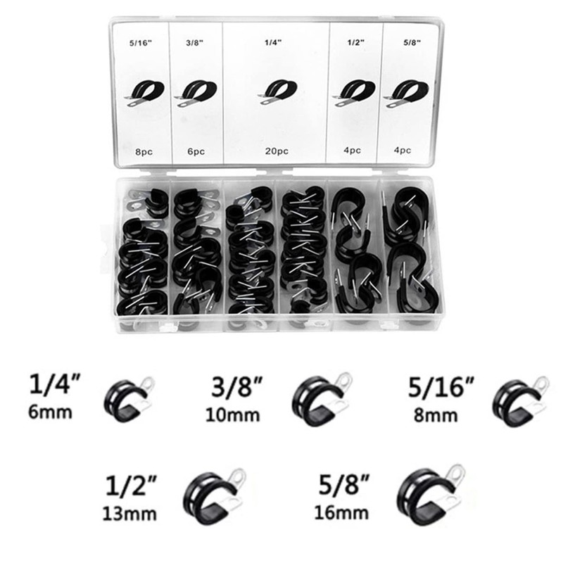 42PCS Rubber Lined P Clips Cable Hose Pipe Clamps Holder