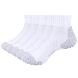 YUEDGE Women's Running Socks Breathable Cotton Cushioned Ankle Socks White Quarter Gym Golf Tennis Athletic Socks for Women Pack Size 9-11, 5 Pairs