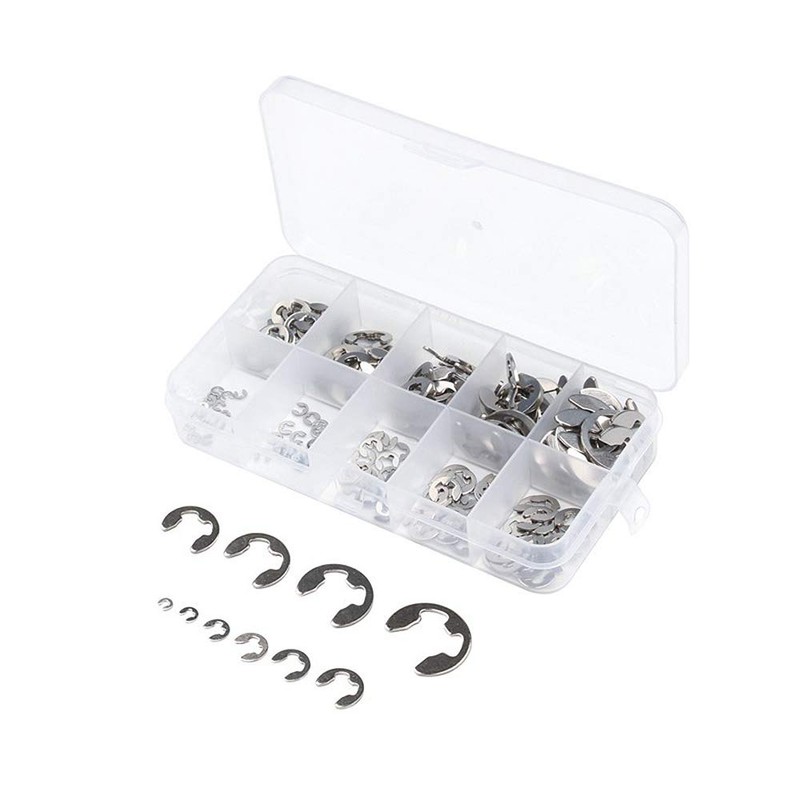 120 Pcs E-Shaped Snap Rings M1.5-M10 304 Stainless Steel Snap