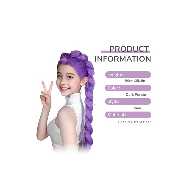 Rumi Wig for Kids，Girls Halloween Cosplay Wig Props Purple