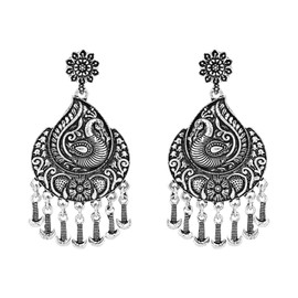 I Jewels unique Fashionable Traditional Silver Oxidized Afghani Style Trending Earrings For Women, Festive, No Gemstone
